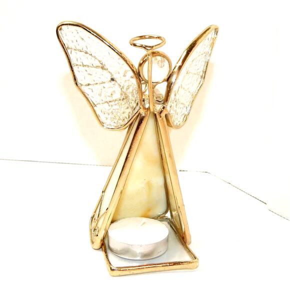 A Pair of Stained Glass Tea Light Trumpeting Angels - Picture 5 of 11